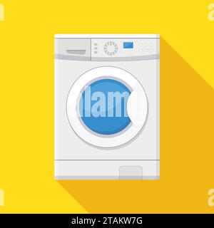 Washing machine icon isolated on yellow background. Equipment housework laundry wash clothes. Washer icon in flat style. Stock Vector