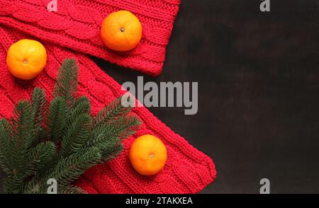 Christmas composition with ripe tangerines on wooden background Stock ...