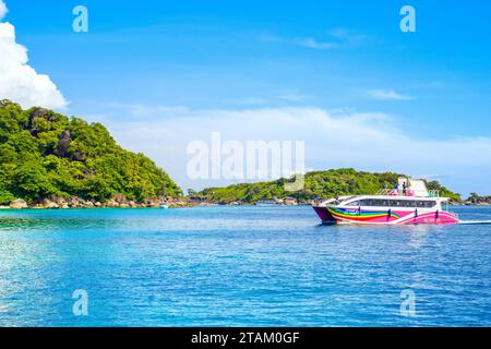 Similan islands - November 10, 2023: Cruising yachts and boats near the Similan Islands - most famous islands with paradise views Stock Photo