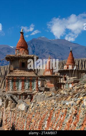 Chortens are three dimentional mandalas representing the various states of the human condition with the top being the heavenly realms - Tange village Stock Photo