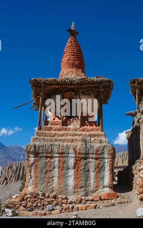 Chortens are three dimentional mandalas representing the various states of the human condition with the top being the heavenly realms - Tange village Stock Photo