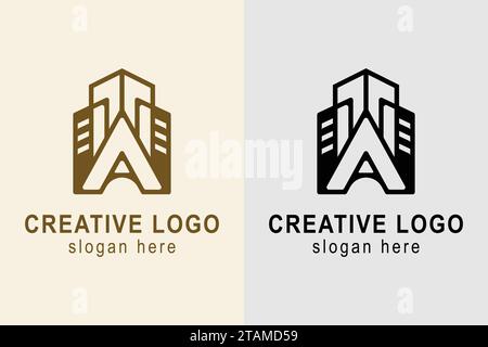 building logo. letter A logo with building. suitable for apartment logo, real estate, hotel, building, etc. simple logo design editable. Stock Vector