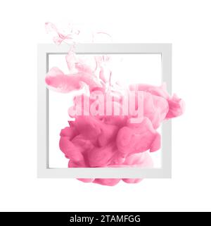 Splash of pink ink and frame on white background Stock Photo