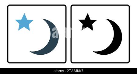 crescent moon and star icon. solid icon style, duo tone. simple vector design editable Stock Vector