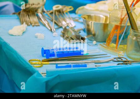 Surgical room equipped with clamps, forceps, all necessary technology ...