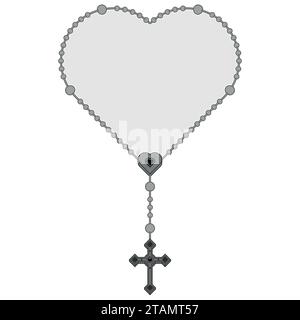 Vector design of heart shaped rosary, rosary with Christian cross, symbol of Catholic religion Stock Vector