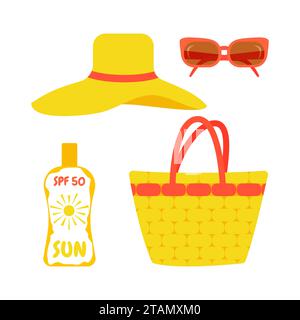 Vector illustration. Collection of Cartoon summer elements. Beach, summer accessory. Stock Vector