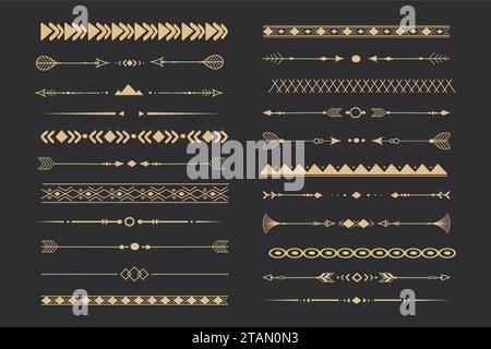 Set tribal golden ethnic arrow dividers, native indian bow boho in ...