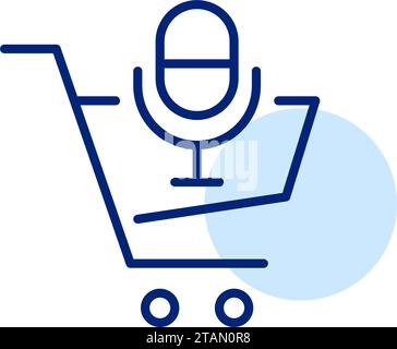 Microphone in shopping cart. Voice activated shopping. Personal AI assistant. Pixel perfect icon Stock Vector