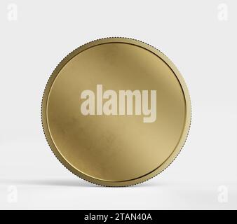Gold Coin, Front View, Mockup Template, Banking Concept, Cryptocurrency, 3d Rendered isolated on Light background. Stock Photo