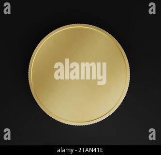 Gold Coin, Front View, Mockup Template, Banking Concept, Cryptocurrency, 3d Rendered isolated on Black background. Stock Photo