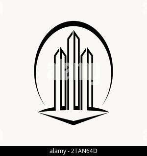 Logo design graphic concept creative premium abstract vector sign unique stock sky building ellipse swoosh. Related to home house property development Stock Vector