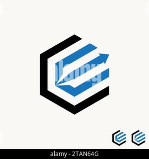Logo design graphic concept creative premium vector stock unique initial letter CE or EC font hexagon line arrow. Related monogram typography branding Stock Vector