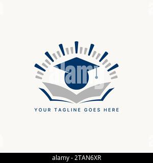 Logo design graphic concept creative premium abstract vector sign unique stock graduation hat and book layer paper Related education university school Stock Vector