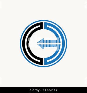 Logo design graphic concept creative premium vector stock unique initial letter CE or EC font line circle arrow Related to monogram typoraphy branding Stock Vector