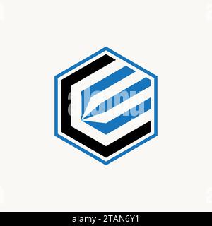 Logo design graphic concept creative premium vector stock unique initial letter CE or EC font hexagon line around Related monogram typography branding Stock Vector