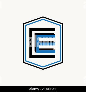 Logo design graphic concept creative vector premium stock unique initial letter CE or EC font hexagon line around Related monogram typography branding Stock Vector