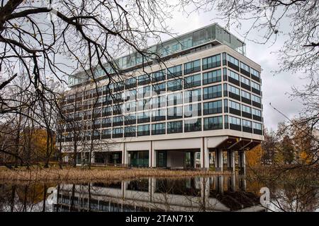 Former Kone Corporation headquarters, designed by Keijo Petäjä, now a residential building, in Munkkiniemi district of Helsinki, Finland Stock Photo