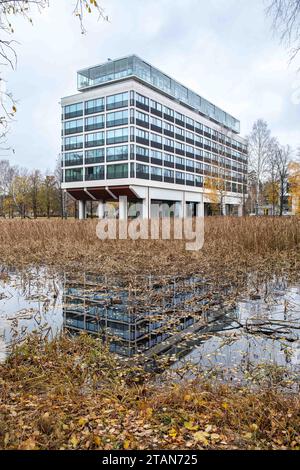 Former Kone Corporation headquarters, designed by Keijo Petäjä, now a residential building in Munkkiniemi district of Helsinki, Finland Stock Photo