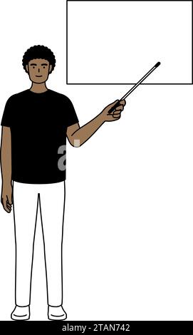 African-American man pointing at a whiteboard with an indicator stick, Vector Illustration Stock Vector