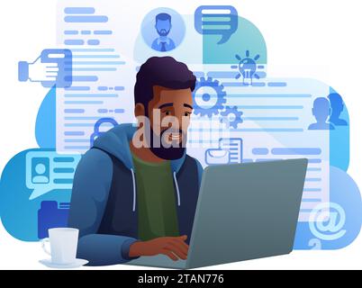 Man Laptop Recruitment Internet Job Search Cartoon Stock Vector
