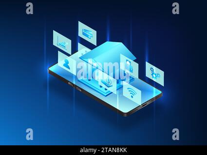 Smartphone technology, mobile screen is a bank Shows how to conduct financial transactions via mobile phone using the internet. including money transf Stock Vector