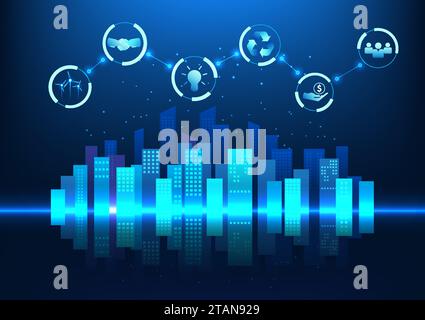 Smart city technology A city that brings together investments in business, environment, society and governance into sustainable investments. Stock Vector