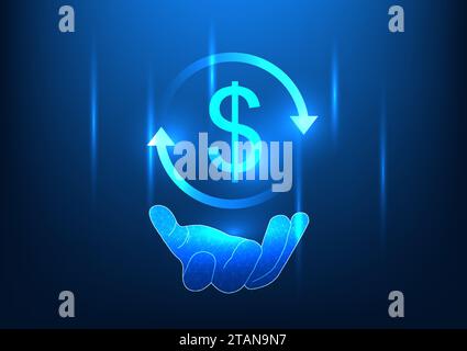 Money exchange technology dollar bill on hand Shows the exchange rate of each country's currency. Stock Vector