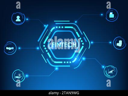 Financial technology Fintech is on the inside of the circle. Modern finance brings in technology to help manage transactions. both money transfer Pay Stock Vector