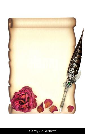 Pink rose on aged parchment paper Stock Photo - Alamy