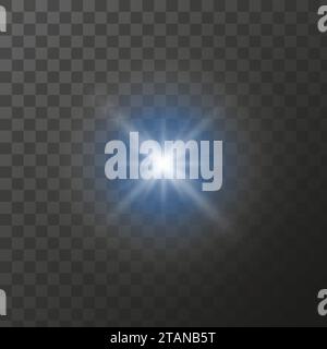 Blue star shining star on transparent background, Bright blue light shine of shining rays, illuminated particles. Vector isolated light effect Stock Vector