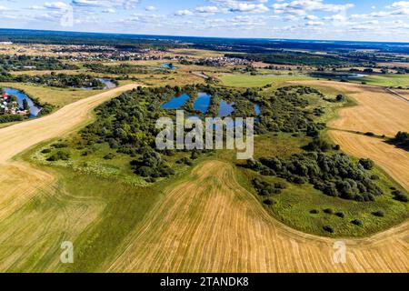 Aerial view of a swampy picturesque reservoir Stock Photo