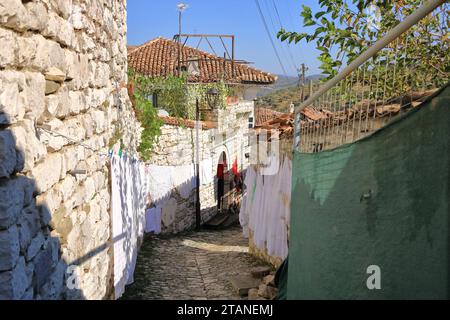 Old narrow streets in Berat Berati in Albania Stock Photo