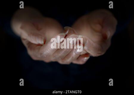 woman hands in a gesture of acceptance Stock Photo