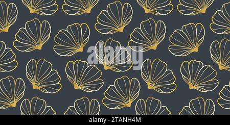 Flowers Seamless Pattern Design in Golden Color on a Dark Color Background Very energetic, exotic, and vibrant. Stock Vector