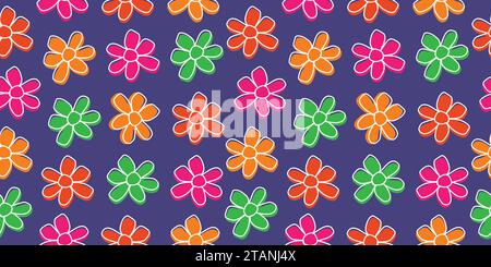 Various Colors Seamless pattern with autumn flowers. Unique Colorful and vibrant. Stock Vector