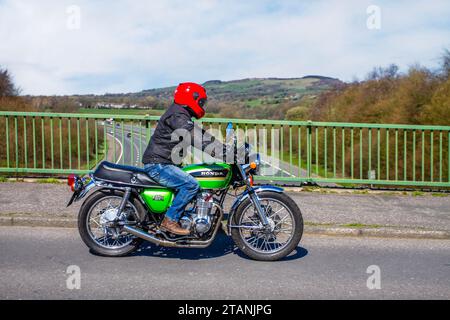 1977 70s seventies Freedom Green Metallic Honda 550 Four K, 1977 Honda CB550K3 Top speed: 92mph Engine: 544cc air-cooled OHC inline 4-cylinder motorcycle; Stock Photo