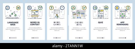 Distance language learning website and mobile app onboarding screens vector template Stock Vector