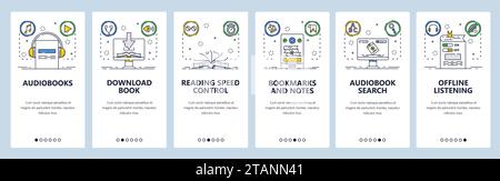 Audiobooks website and mobile app onboarding screens vector template Stock Vector