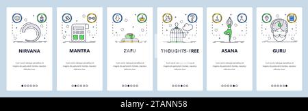 Buddhist website and mobile app onboarding screens vector template Stock Vector