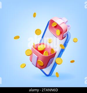 3D Gift Box in Smartphone Isolated Stock Vector