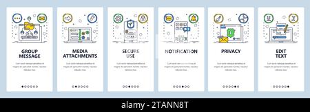 Media attachments website and mobile app onboarding screens vector template Stock Vector