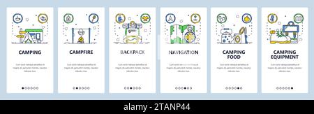 Camping website and mobile app onboarding screens vector template Stock Vector