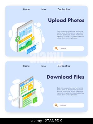 Upload photos vector website landing page template set Stock Vector