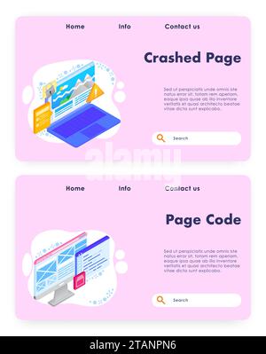 Crashed page vector website landing page template set Stock Vector