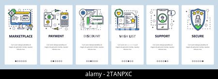 Marketplace website and mobile app onboarding screens vector template Stock Vector