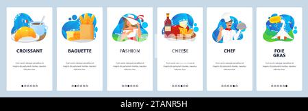 France website and mobile app onboarding screens vector template Stock Vector