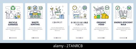Waste sorting and recycling website and mobile app onboarding screens vector template Stock Vector