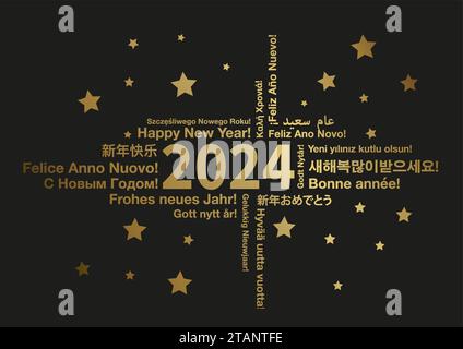 Happy New Year 2023 in different languages word cloud greeting card concept, vector illustration Stock Vector