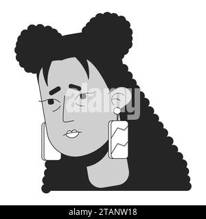 Flu latina woman tired black and white 2D vector avatar illustration Stock Vector